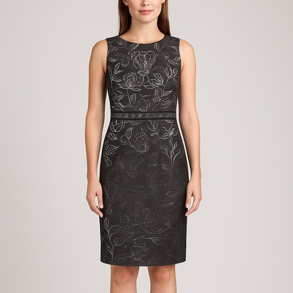 Nipon Sheath Flower Sleeveless Sheath Summer Dress Silver Grey Small 2 - Picture 1 of 8